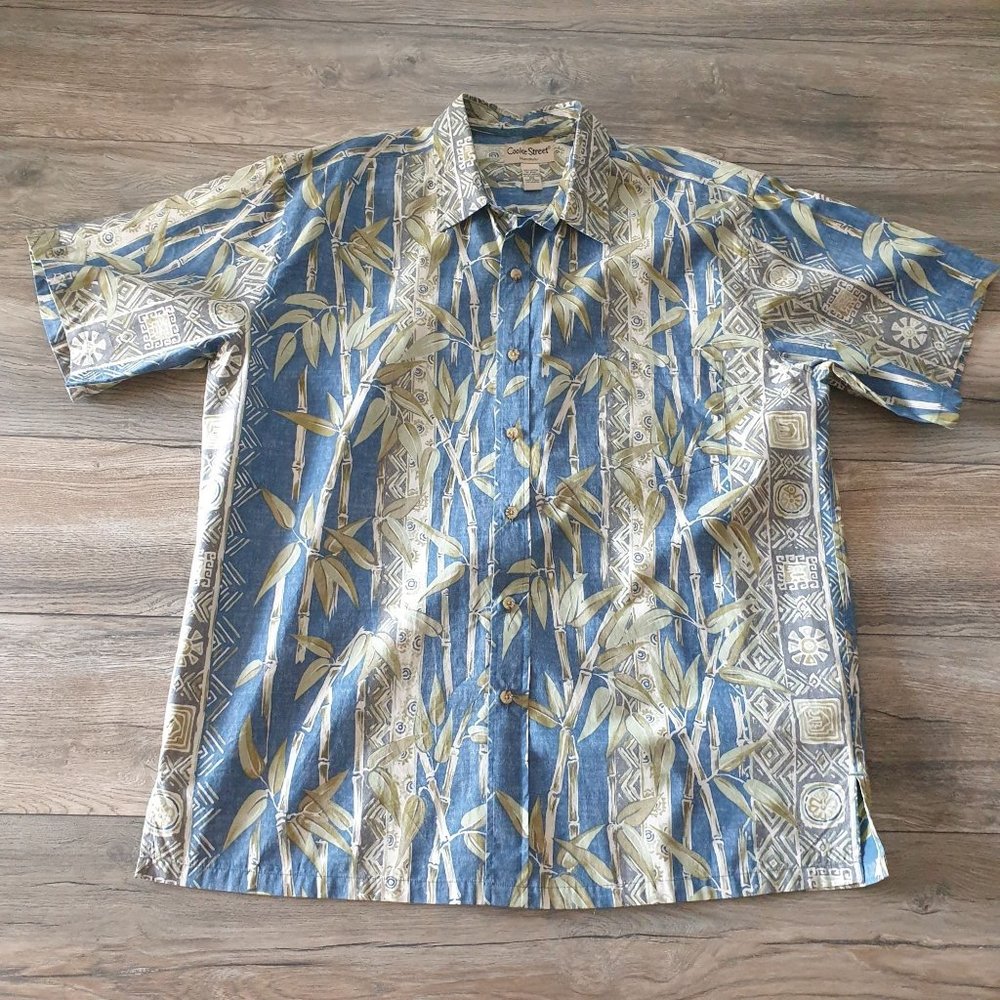 Cooke Street Men 2XL Short Sleeve Shirt Reverse Print Vacation Beach Bamboo Blue
